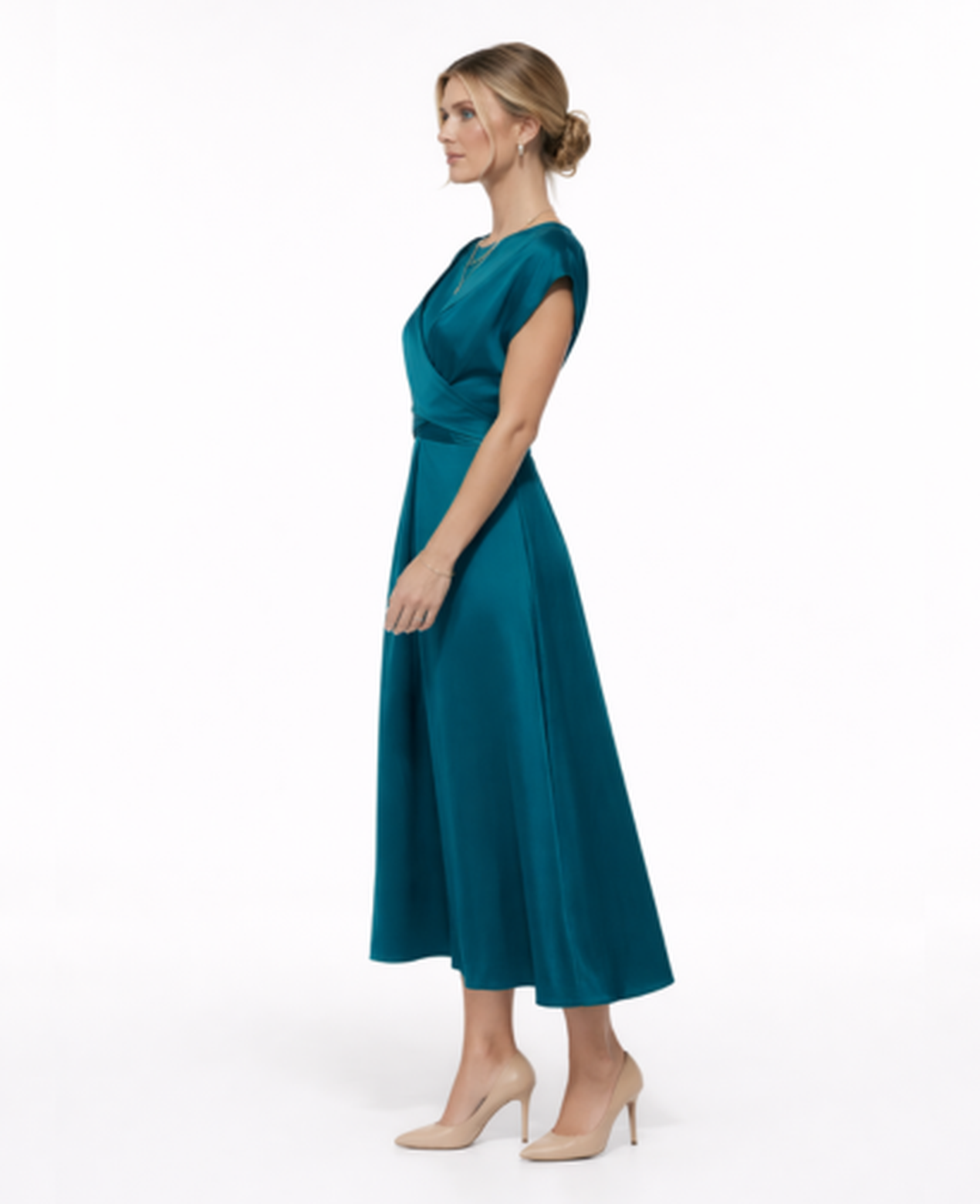 Robe Longue Satinée Femme – Soirée & Cérémonie, Coupe Fluide Taille Nouée Élégante