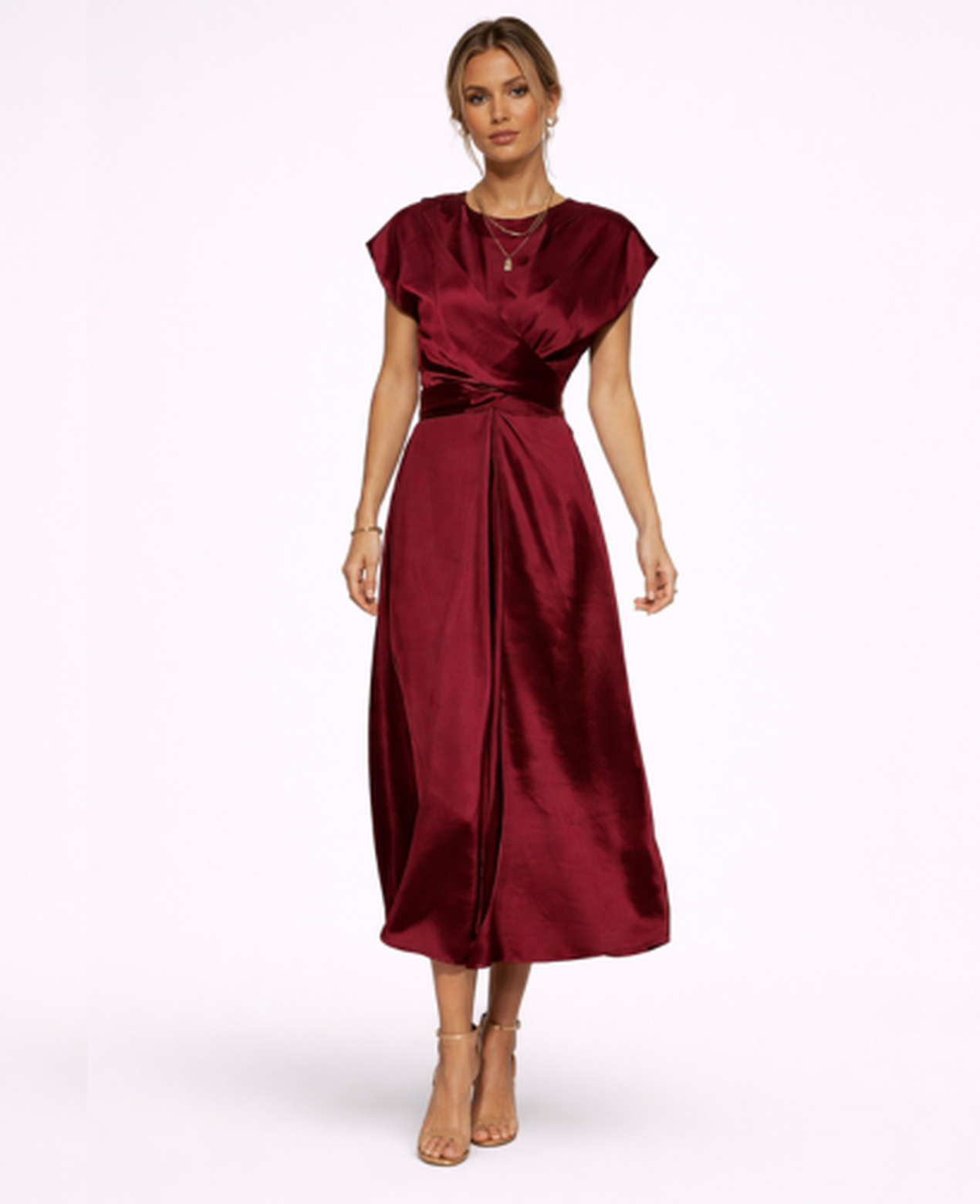 Robe Longue Satinée Femme – Soirée & Cérémonie, Coupe Fluide Taille Nouée Élégante