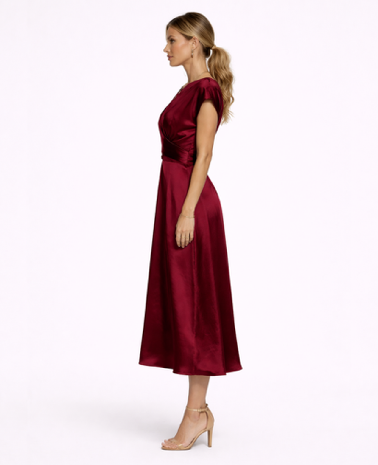 Robe Longue Satinée Femme – Soirée & Cérémonie, Coupe Fluide Taille Nouée Élégante