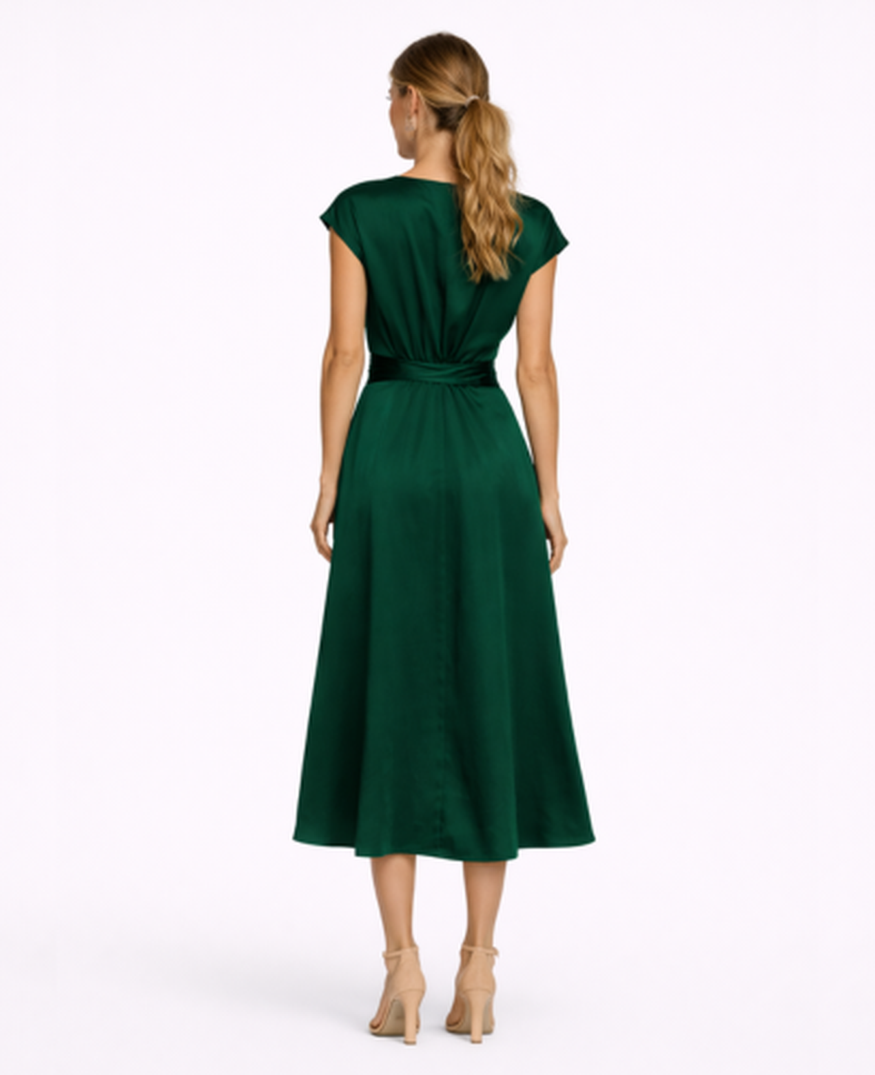 Robe Longue Satinée Femme – Soirée & Cérémonie, Coupe Fluide Taille Nouée Élégante