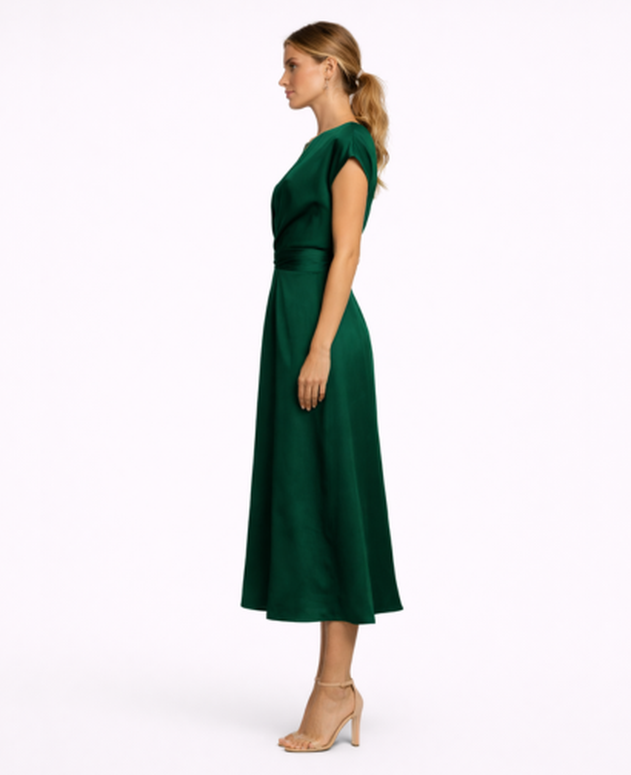 Robe Longue Satinée Femme – Soirée & Cérémonie, Coupe Fluide Taille Nouée Élégante