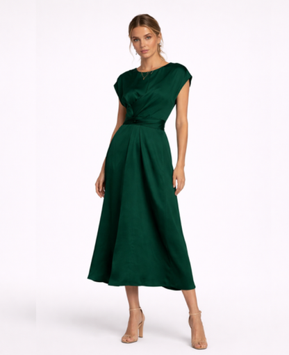 Robe Longue Satinée Femme – Soirée & Cérémonie, Coupe Fluide Taille Nouée Élégante