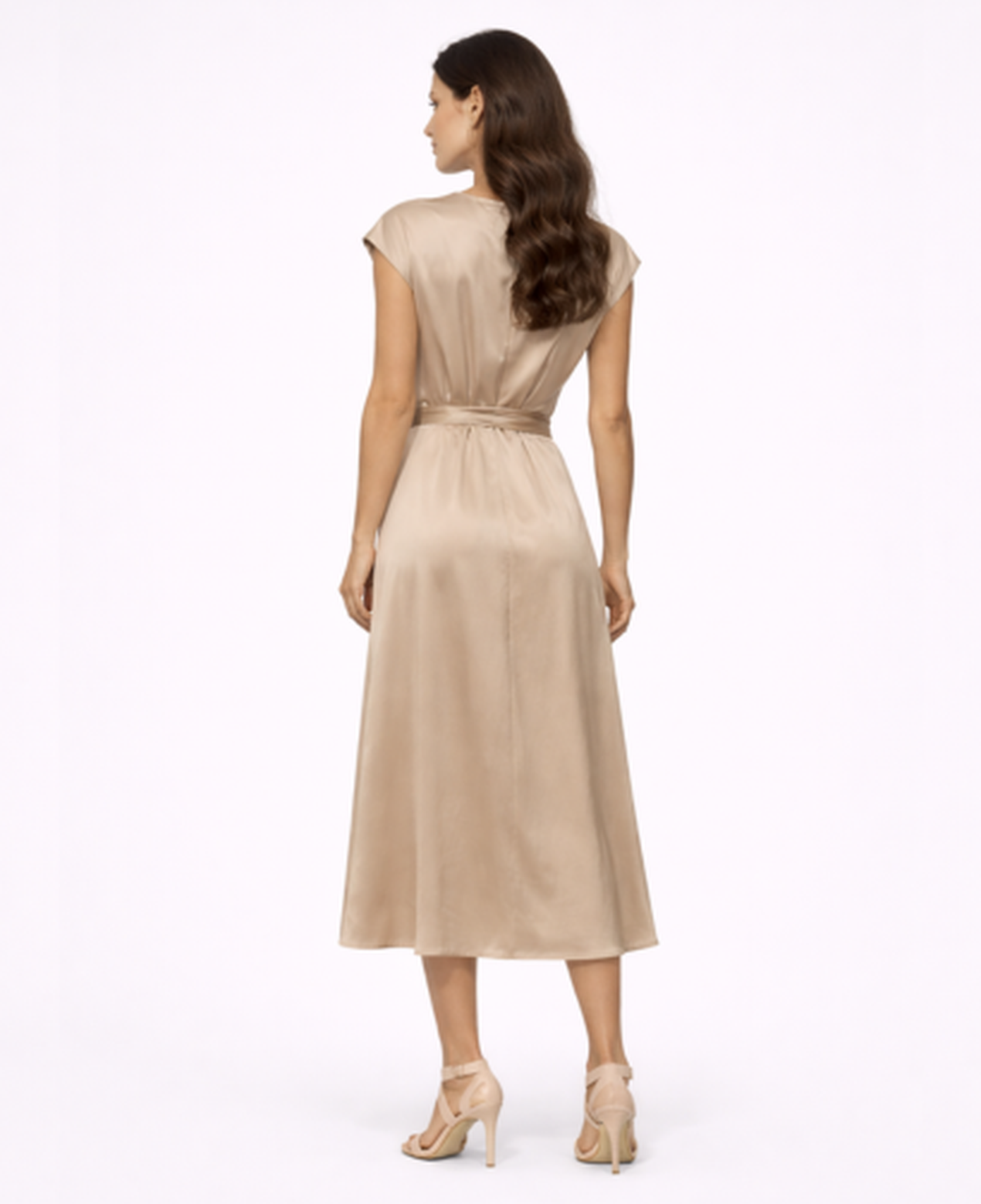 Robe Longue Satinée Femme – Soirée & Cérémonie, Coupe Fluide Taille Nouée Élégante