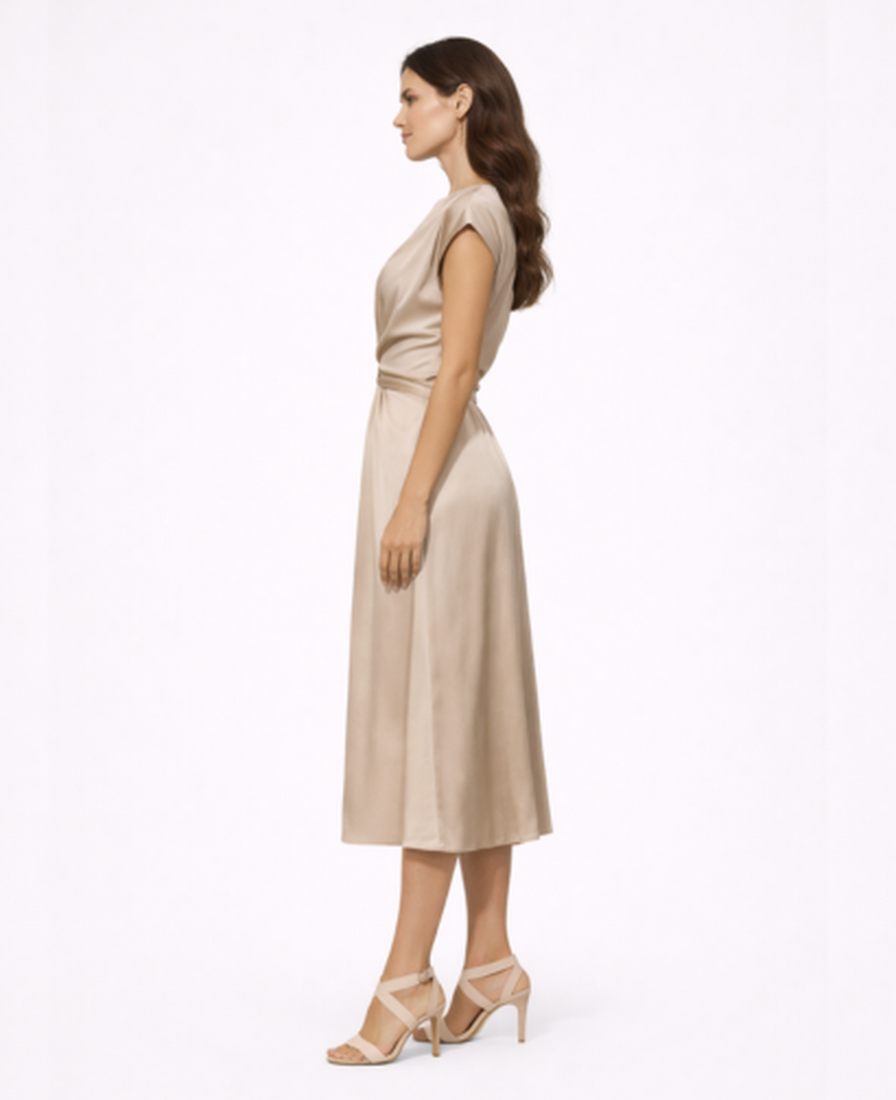 Robe Longue Satinée Femme – Soirée & Cérémonie, Coupe Fluide Taille Nouée Élégante