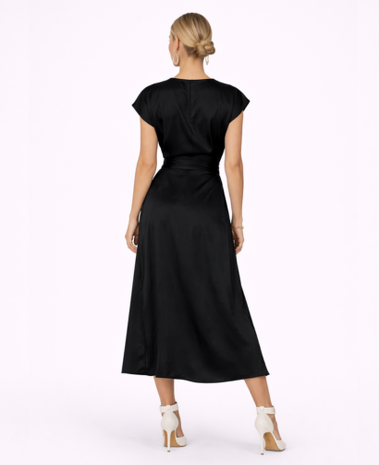 Robe Longue Satinée Femme – Soirée & Cérémonie, Coupe Fluide Taille Nouée Élégante