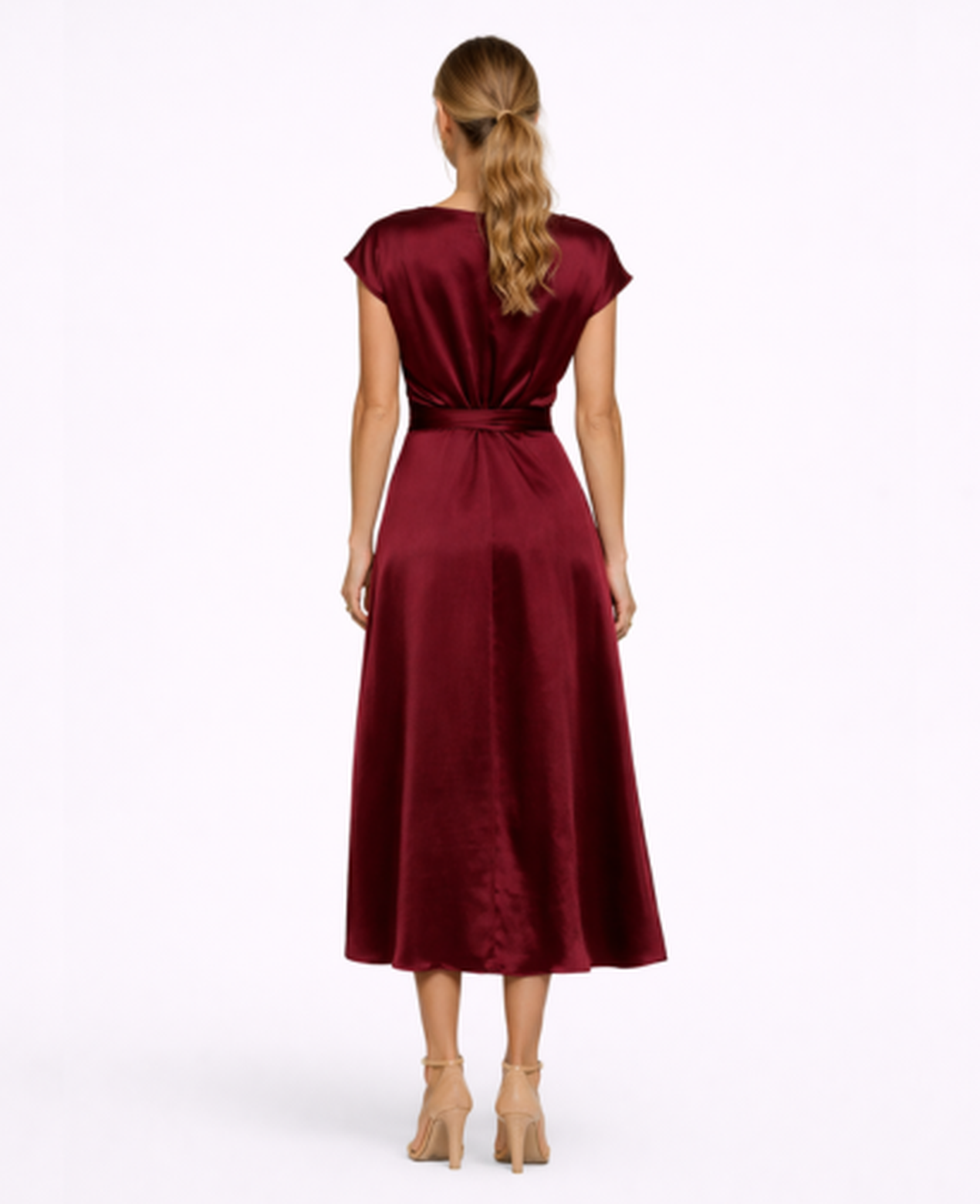 Robe Longue Satinée Femme – Soirée & Cérémonie, Coupe Fluide Taille Nouée Élégante