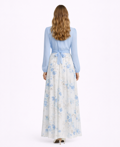 Robe maxi invitée de mariage – cache-cœur fleurie et fluide | robe longue florale col en V