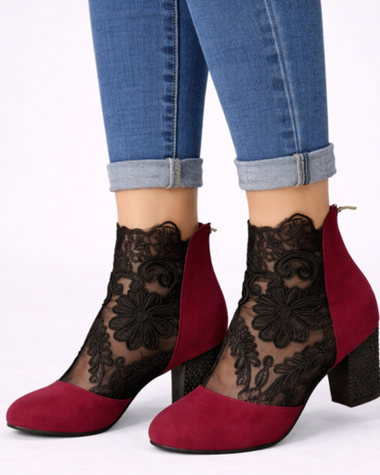 Bottines Talon Bloc Femme Dentelle – Élégance Féminine & Confort Assuré | Soirée & Quotidien