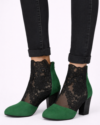 Bottines Talon Bloc Femme Dentelle – Élégance Féminine & Confort Assuré | Soirée & Quotidien