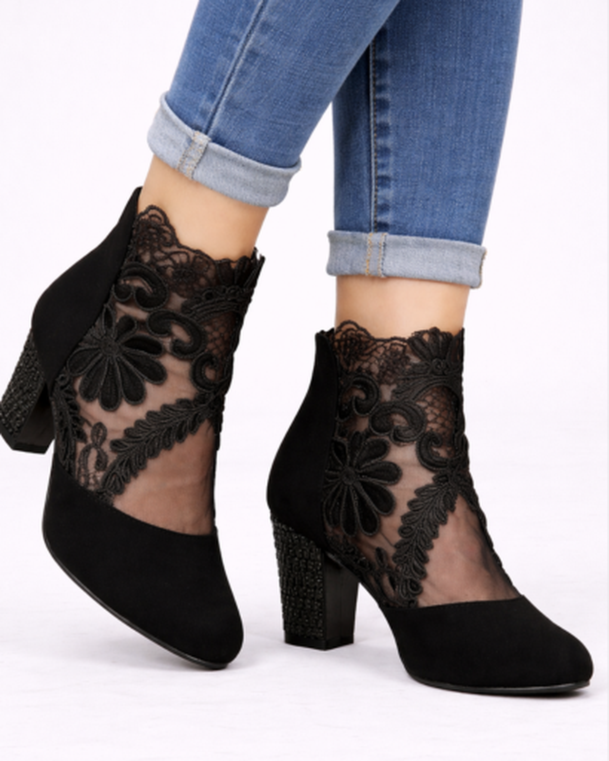 Bottines Talon Bloc Femme Dentelle – Élégance Féminine & Confort Assuré | Soirée & Quotidien