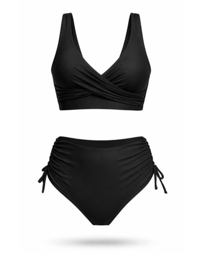 Maillot de Bain Deux Pièces Femme – Taille Haute Drapé Croisé | Style Élégant & Féminin Été