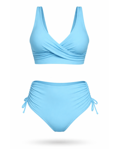 Maillot de Bain Deux Pièces Femme – Taille Haute Drapé Croisé | Style Élégant & Féminin Été