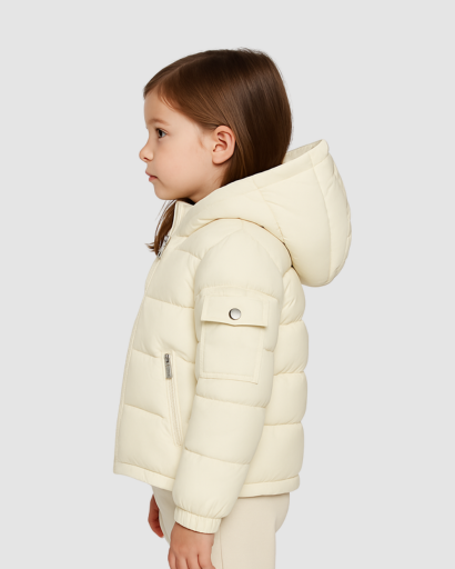 Veste doudoune enfant légère, détail poignets élastiques