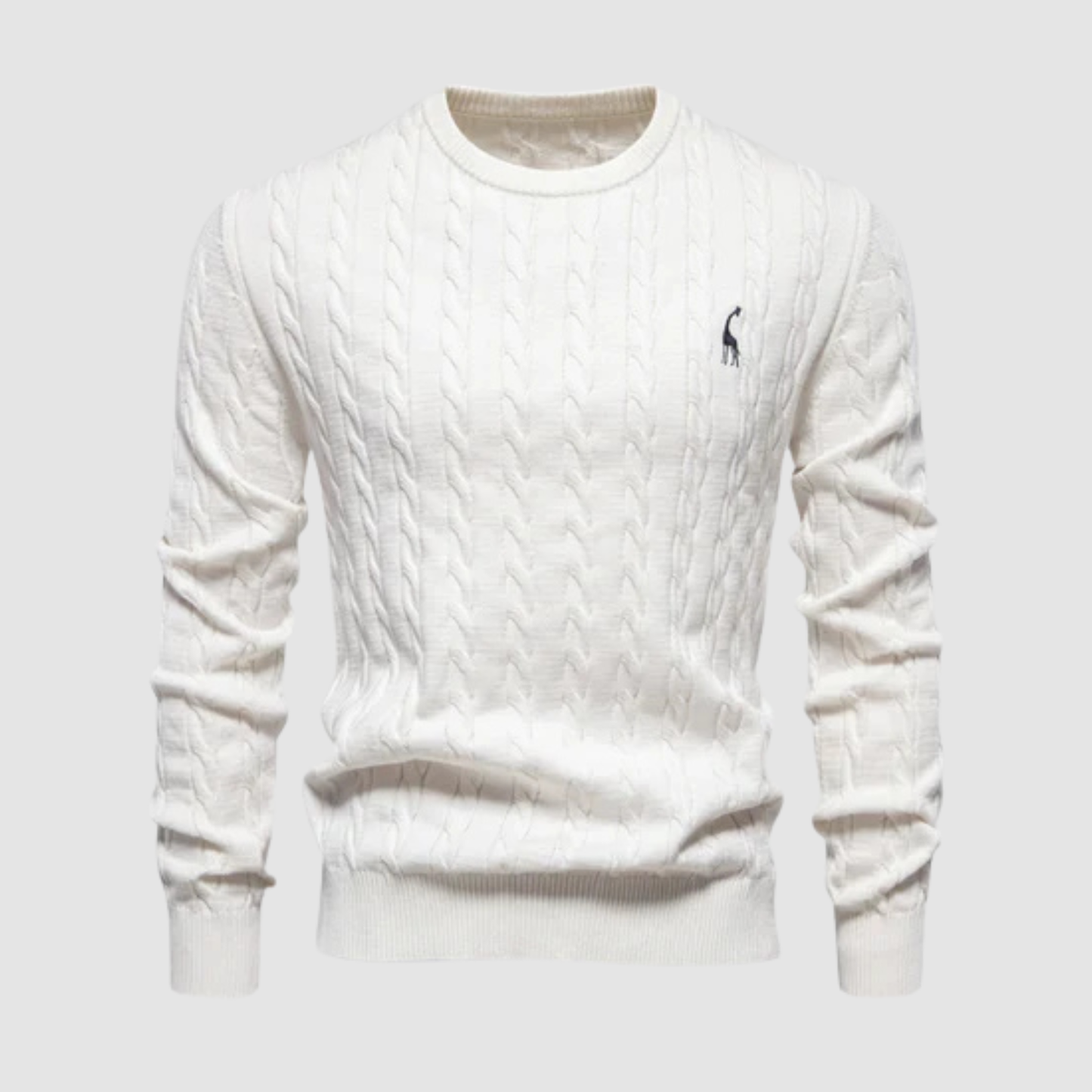 Pull homme en maille torsadée col rond porté en automne