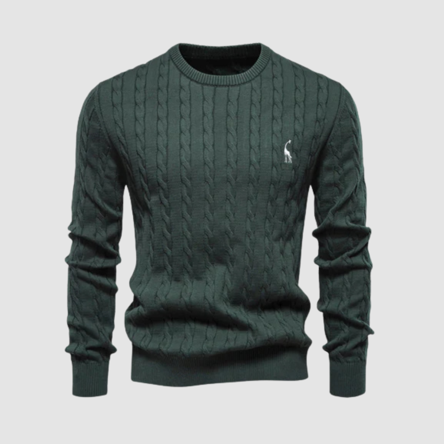 Pull homme en maille torsadée col rond porté en automne