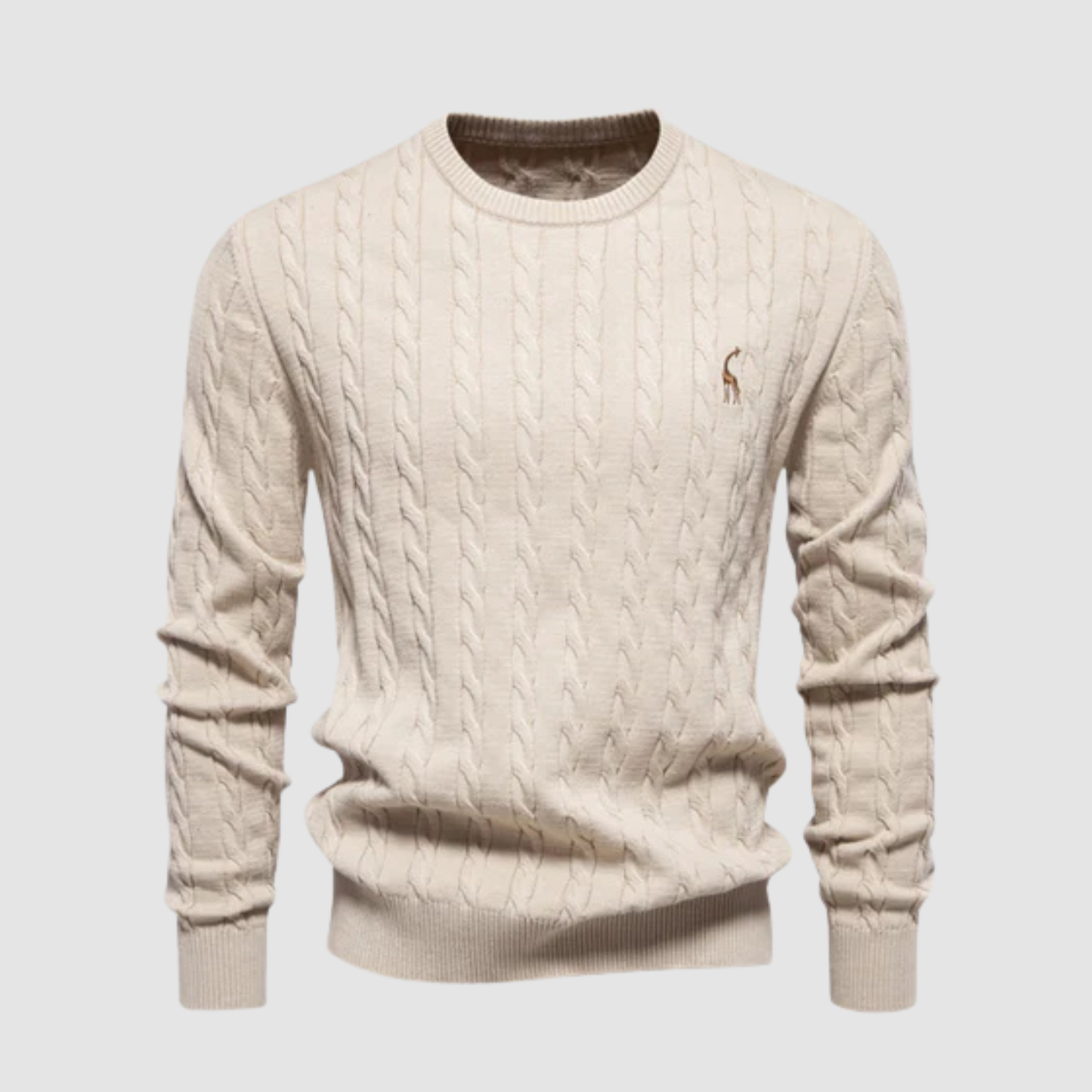 Pull homme en maille torsadée col rond porté en automne
