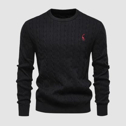 Pull homme en maille torsadée col rond porté en automne