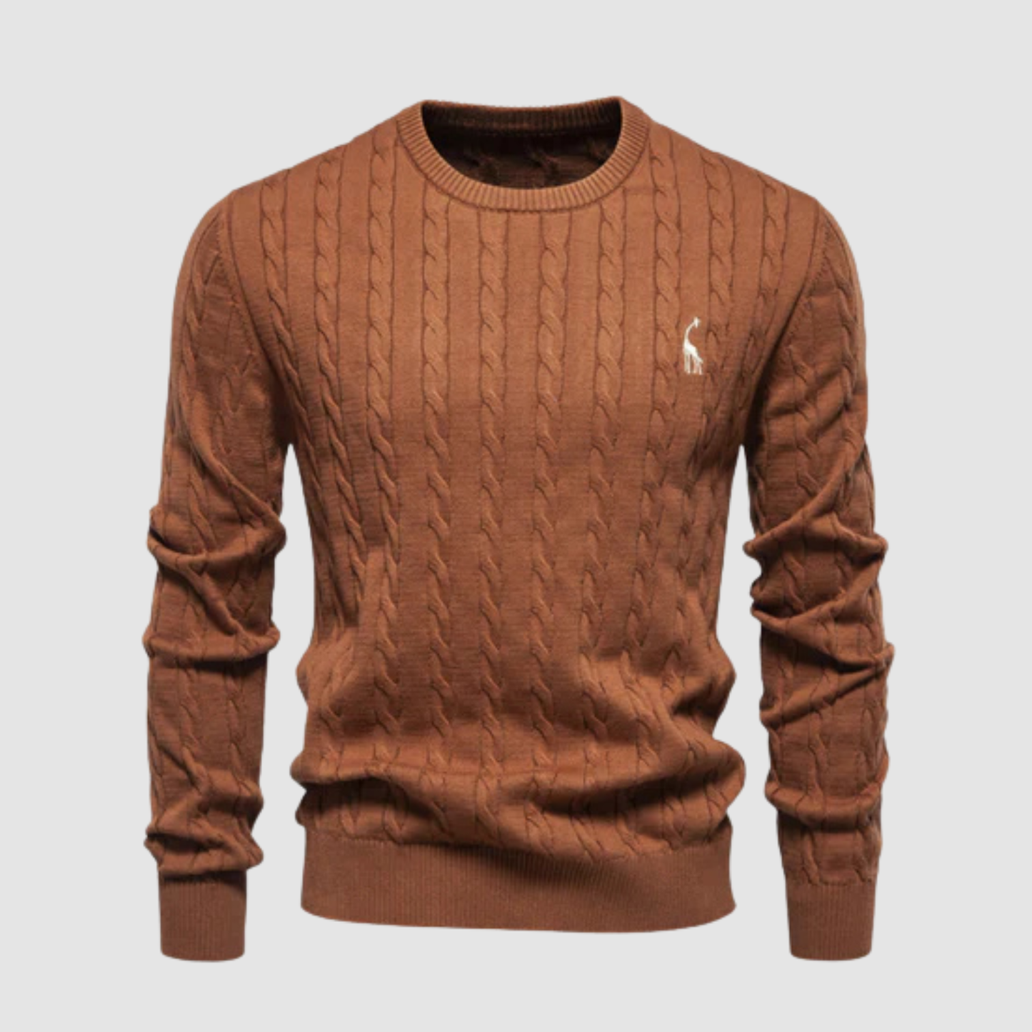 Pull homme en maille torsadée col rond porté en automne