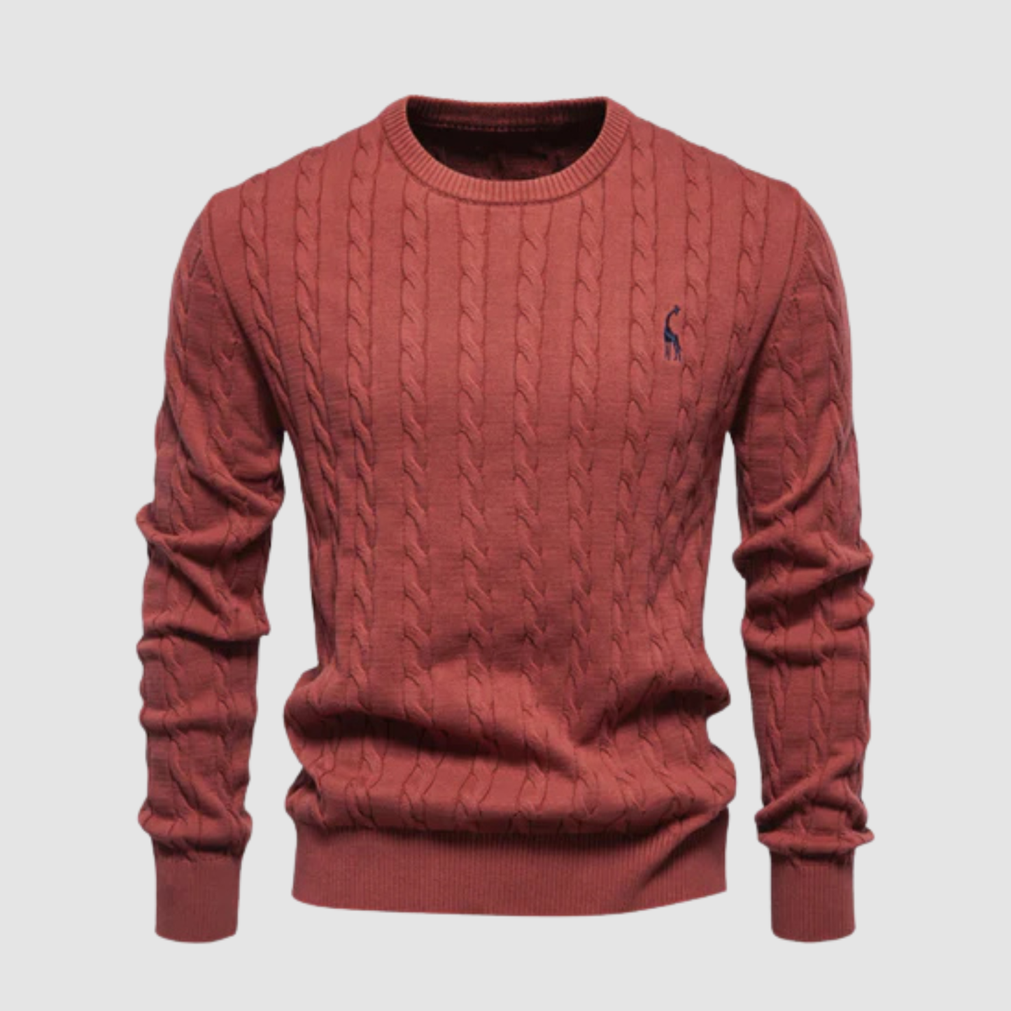 Pull homme en maille torsadée col rond porté en automne