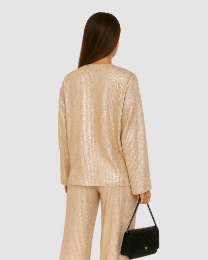 Ensemble pailleté femme or, blazer long vu de dos