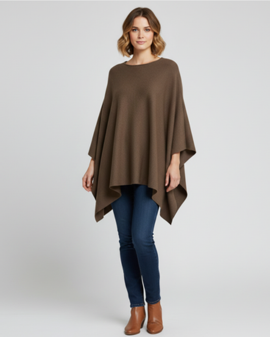 Poncho en Maille Fine pour Femme - Coupe Fluide et Élégante - Idéal Mi-Saison