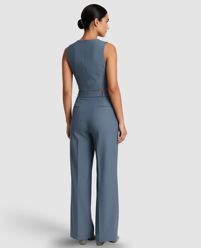 Combinaison Pantalon Femme – Col en V Croisé & Taille Haute, Jumpsuit Large Élégant