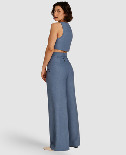 Combinaison Pantalon Femme – Col en V Croisé & Taille Haute, Jumpsuit Large Élégant