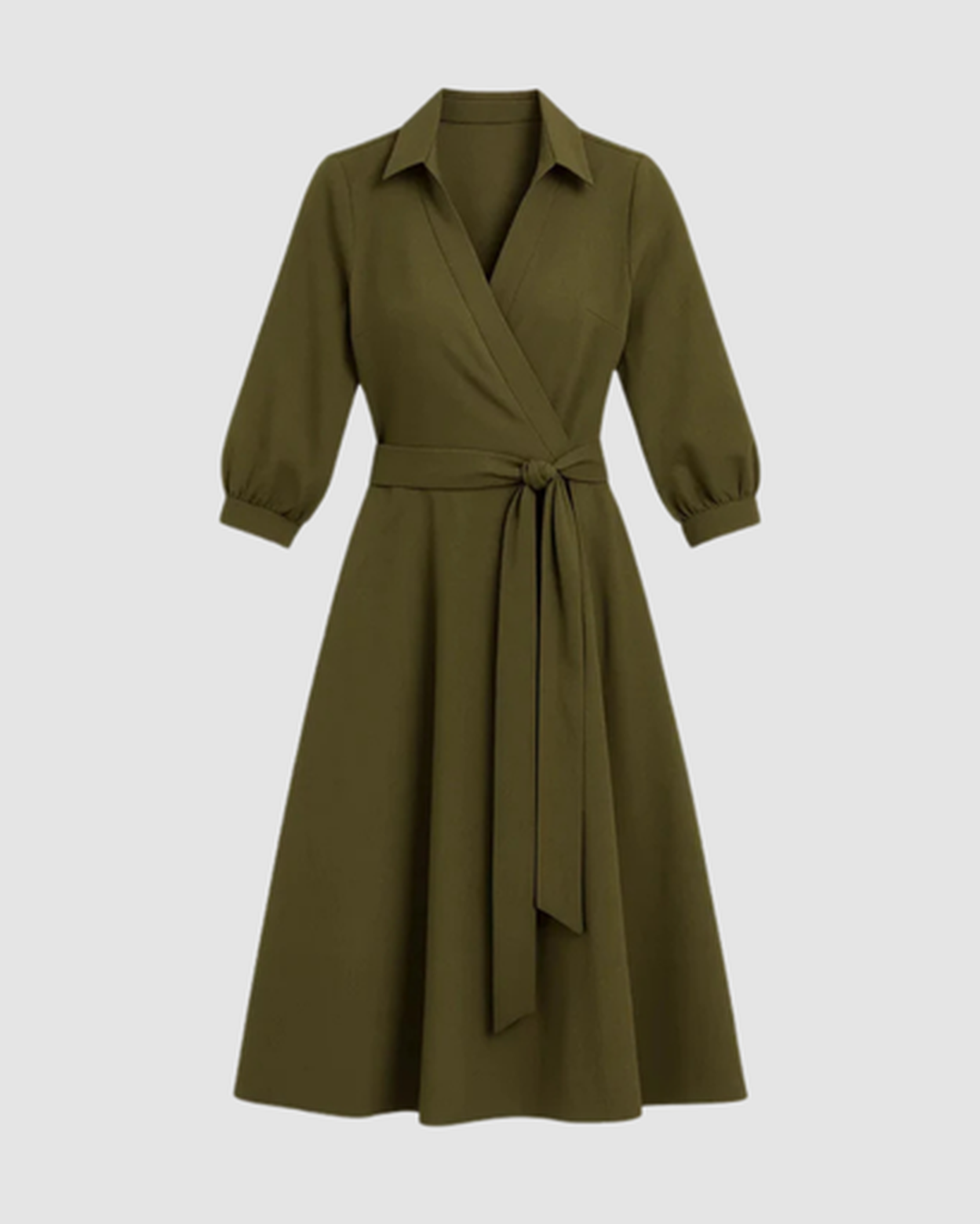 Robe midi femme – col en V évasé et taille ceinturée | Robe cocktail élégante