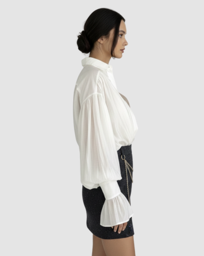 Blouse fluide femme – Élégance aérienne à manches bouffantes | Chemise respirante