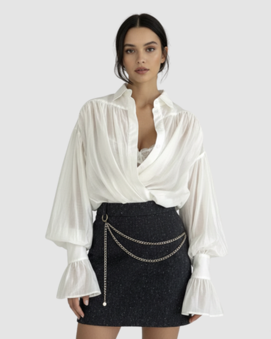 Blouse fluide femme – Élégance aérienne à manches bouffantes | Chemise respirante