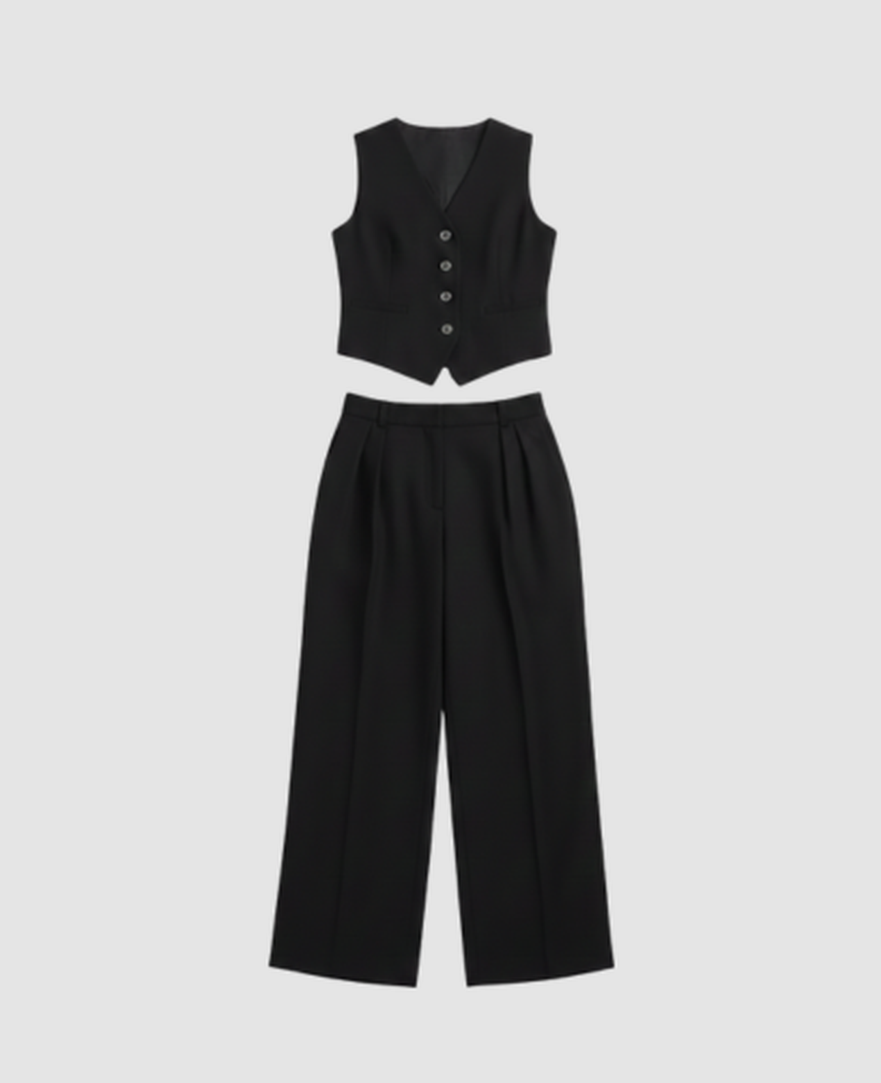 Ensemble tailleur femme avec gilet sans manches et pantalon large taille haute à plis