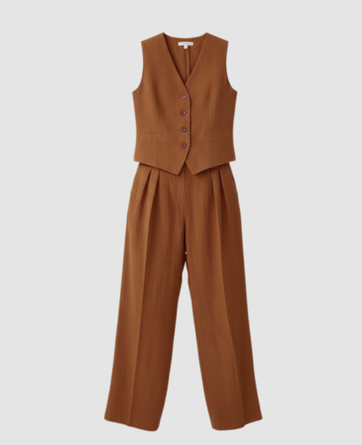 Ensemble tailleur femme avec gilet sans manches et pantalon large taille haute à plis