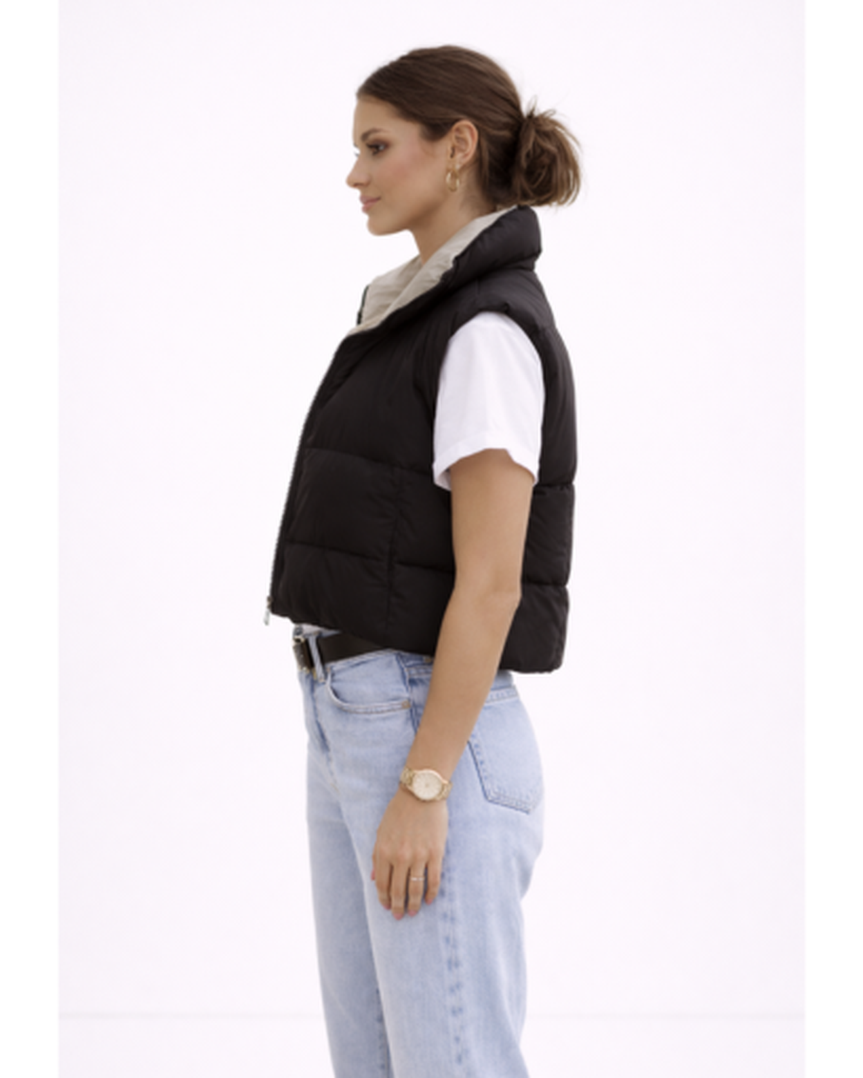 Doudoune sans manches femme, col montant zippé