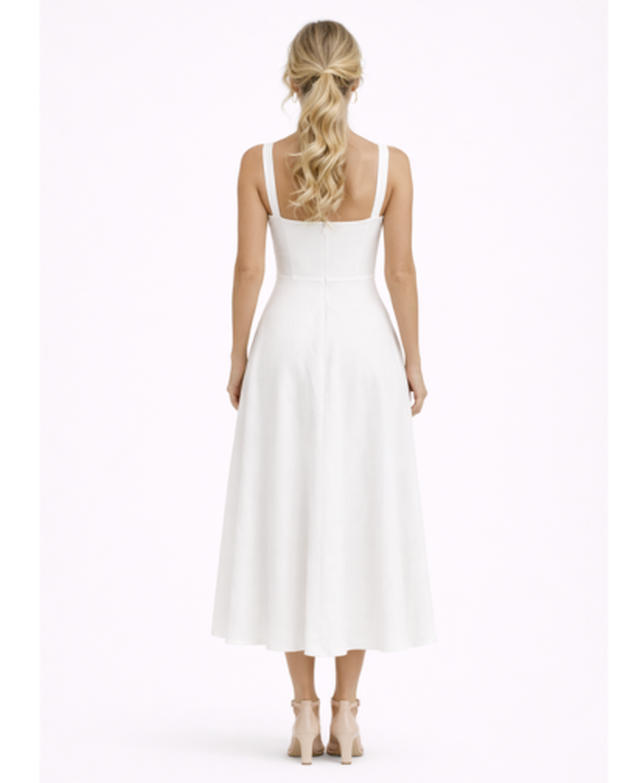 Robe Midi Évasée Femme – Bretelles Fines & Encolure Carrée, Style Élégant Estival Chic