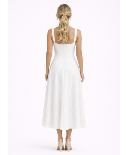 Robe Midi Évasée Femme – Bretelles Fines & Encolure Carrée, Style Élégant Estival Chic