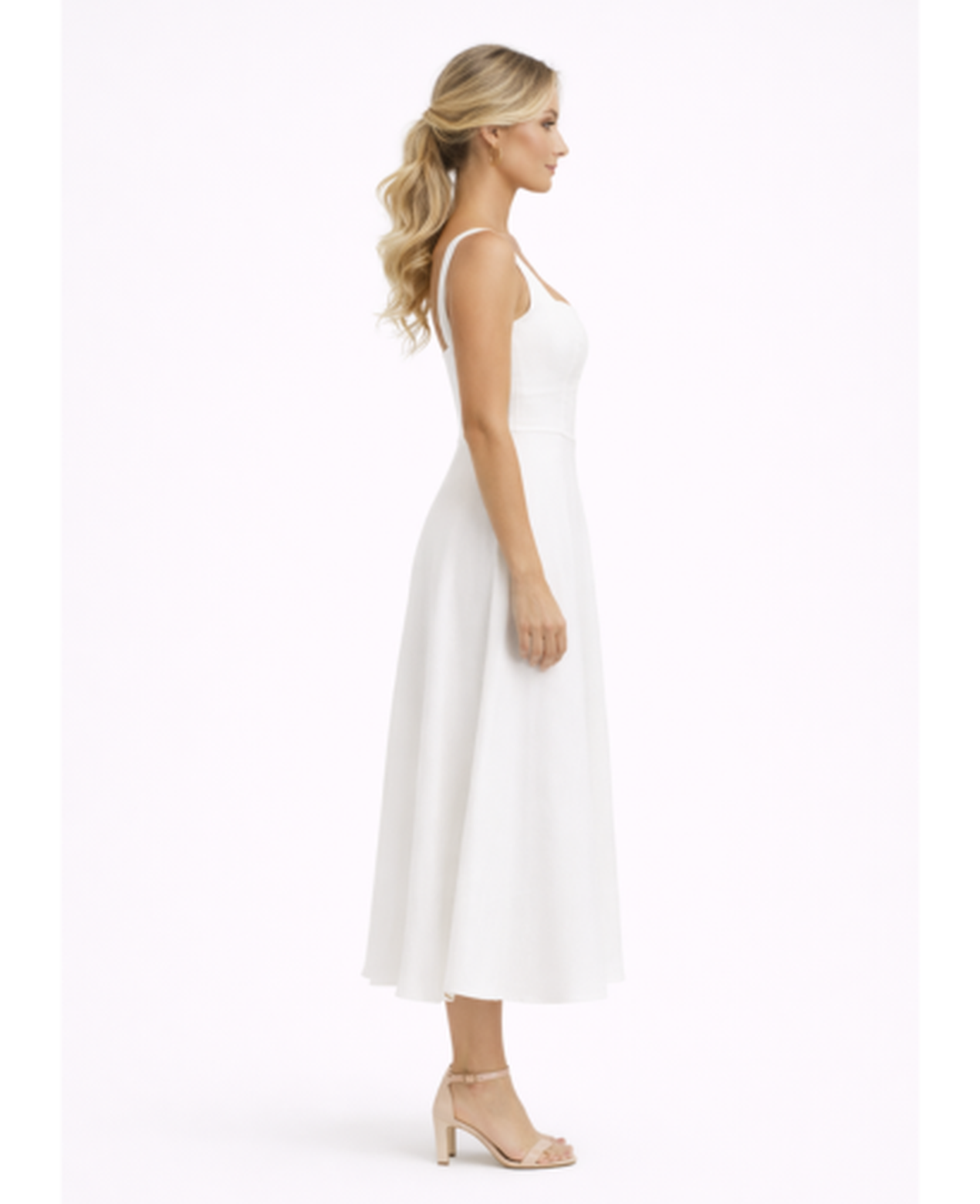 Robe Midi Évasée Femme – Bretelles Fines & Encolure Carrée, Style Élégant Estival Chic