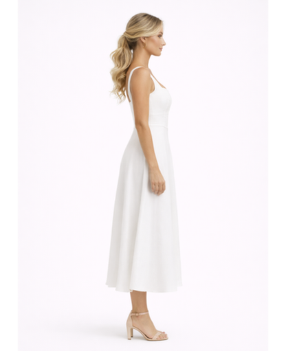 Robe Midi Évasée Femme – Bretelles Fines & Encolure Carrée, Style Élégant Estival Chic