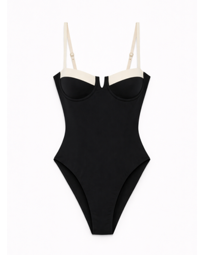 Maillot de Bain Une Pièce Femme Sculptant – Bretelles Fines & Décolleté Structuré | Style Chic
