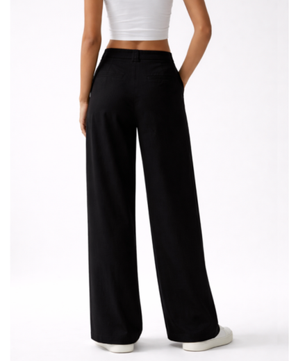 Pantalon Femme Taille Haute Fluide – Jambe Large Plissée & Tombé Élégant | Bureau & Soirée