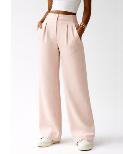 Pantalon Femme Taille Haute Fluide – Jambe Large Plissée & Tombé Élégant | Bureau & Soirée