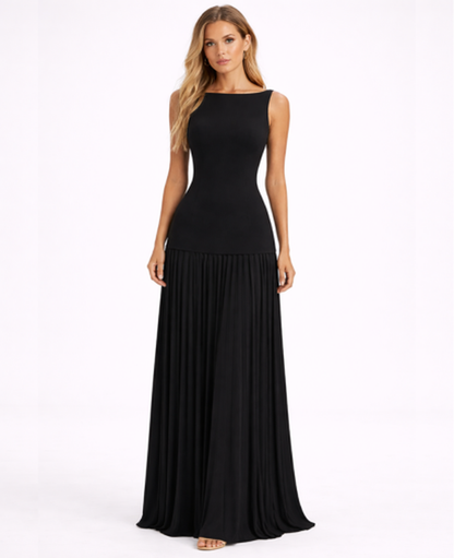 Robe longue ajustée sans manches avec jupe plissée fluide