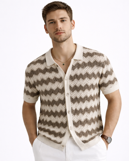 Polo Homme Maille – Motif Chevron & Manches Courtes | Style Décontracté Élégant