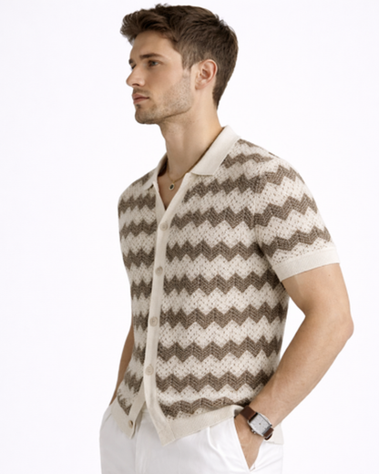 Polo Homme Maille – Motif Chevron & Manches Courtes | Style Décontracté Élégant