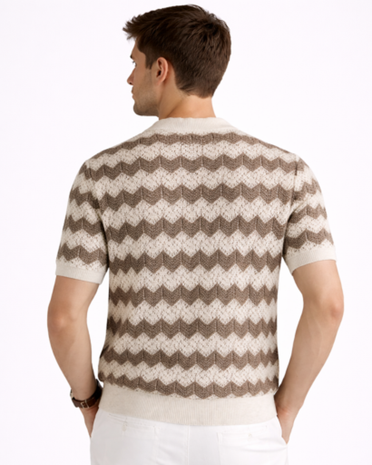 Polo Homme Maille – Motif Chevron & Manches Courtes | Style Décontracté Élégant
