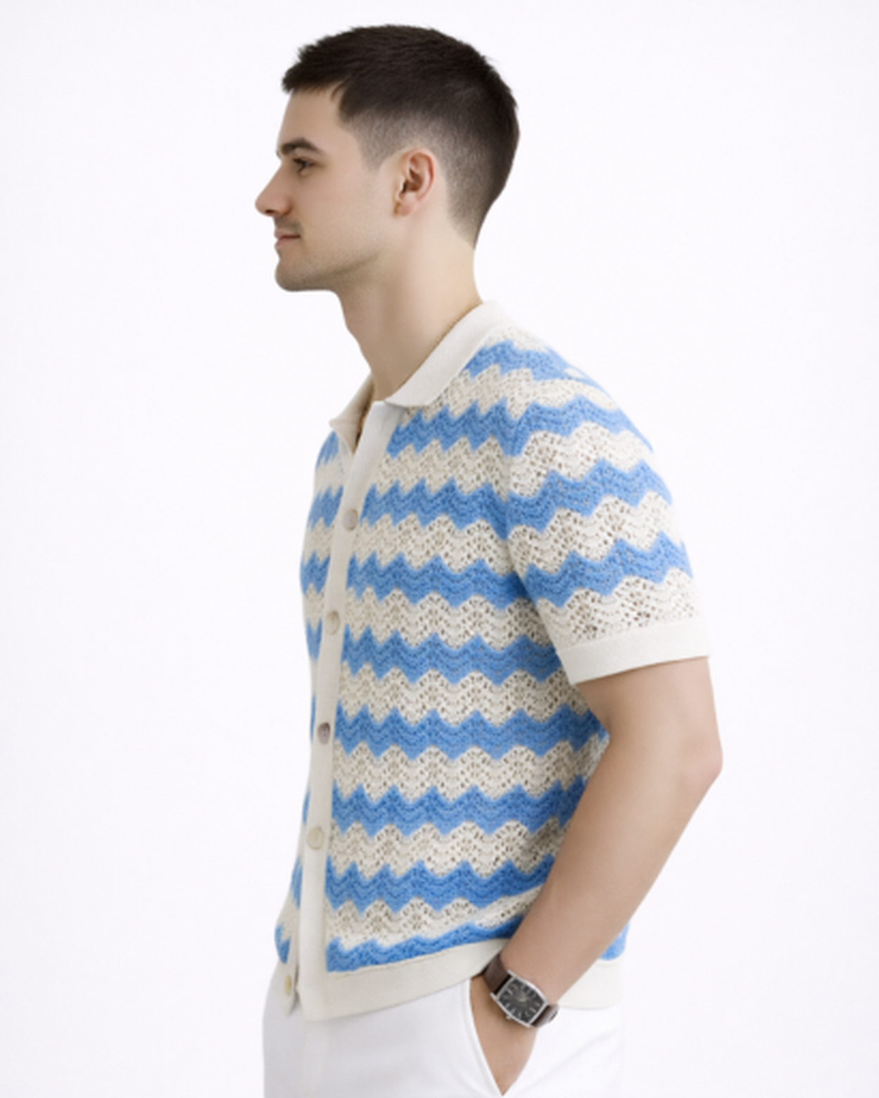 Polo Homme Maille – Motif Chevron & Manches Courtes | Style Décontracté Élégant