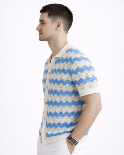 Polo Homme Maille – Motif Chevron & Manches Courtes | Style Décontracté Élégant