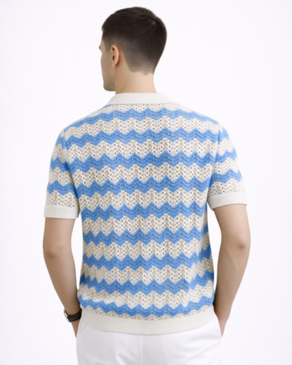 Polo Homme Maille – Motif Chevron & Manches Courtes | Style Décontracté Élégant