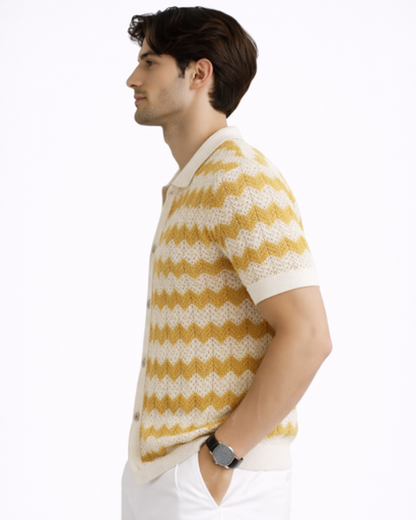 Polo Homme Maille – Motif Chevron & Manches Courtes | Style Décontracté Élégant