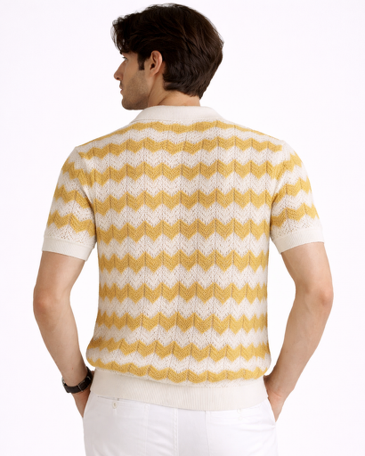 Polo Homme Maille – Motif Chevron & Manches Courtes | Style Décontracté Élégant