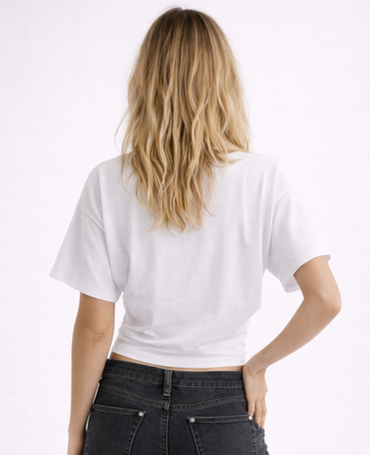 Top Court Femme Drapé – Encolure Ronde & Manches Courtes, Style Décontracté Chic